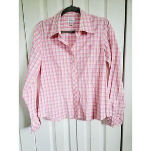 Lilly Pulitzer 10 Shirt L/S Pink White Checker Button Front Western Style Strtch